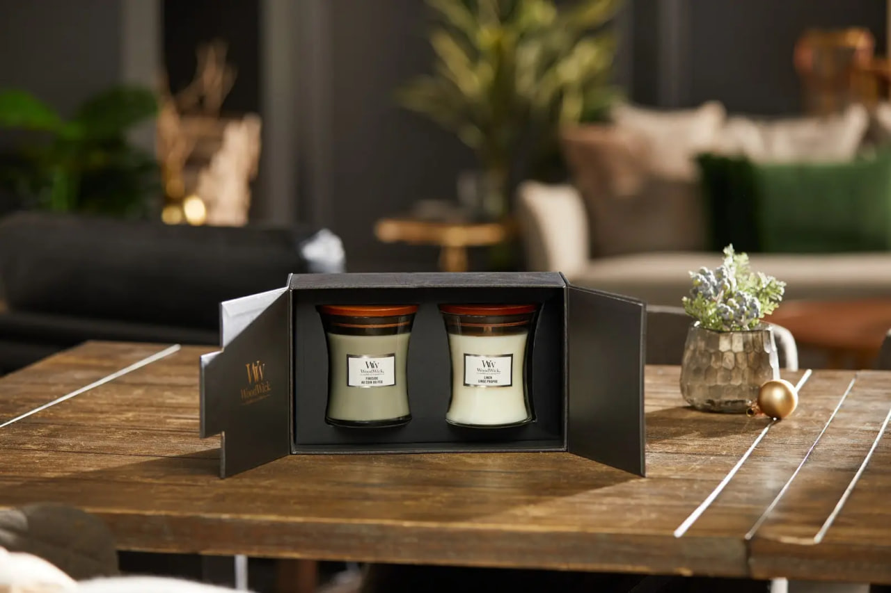 Woodwick Medium Set Fireside&Linen - Набір свічок Woodwick Medium Set Fireside&Linen - Набір свічок